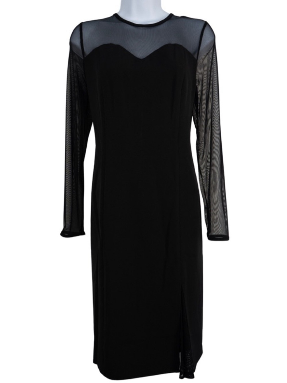 Tahari Black Mesh Long Sleeve Dress 12